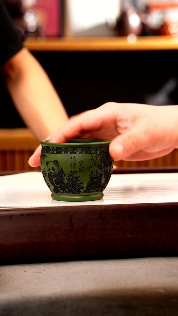 茶壶紫砂绿泥 熊猫杯