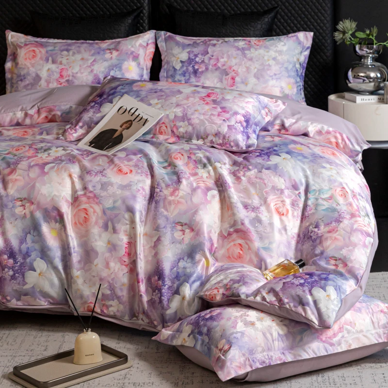 欧式轻奢贡缎提花四件套高端丝滑床品--雅典娜-紫【试睡30天】