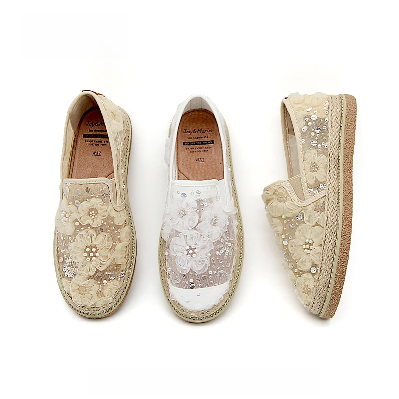 J&M/快乐玛丽春夏小香风花朵浅口透气镂空单鞋渔夫鞋69255W