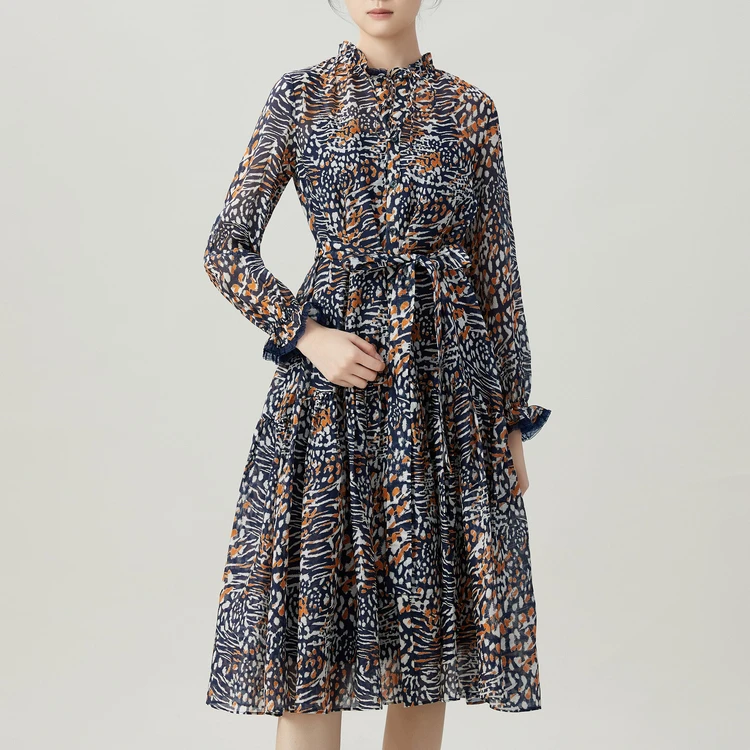 哥弟夏季法式木耳领优雅气质碎花宽松连衣裙1500425 显瘦裙子