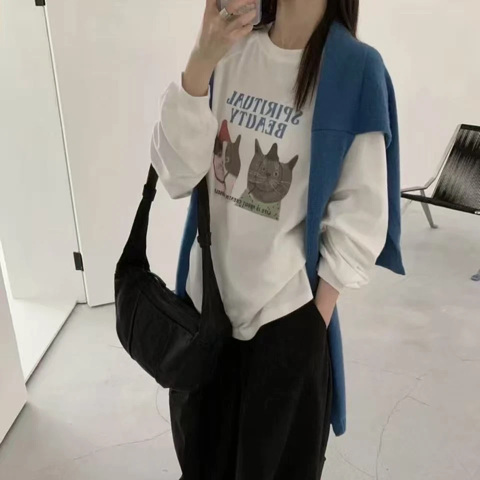 0666·波斯猫 SY# 东大门韩标圆领磨毛宽松版打底衫上衣·