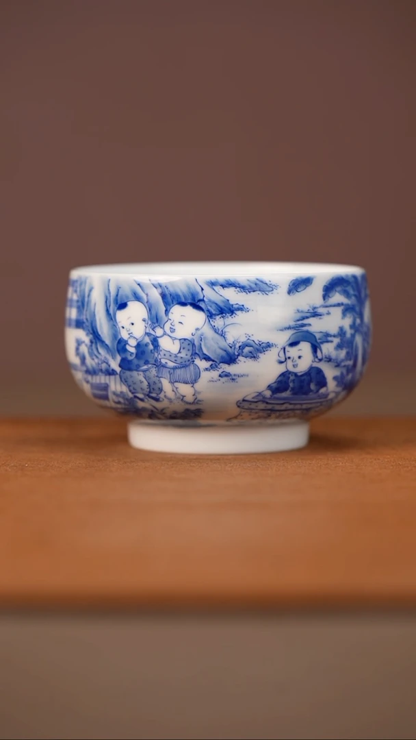 瓷九段妙手婴戏图圆融杯