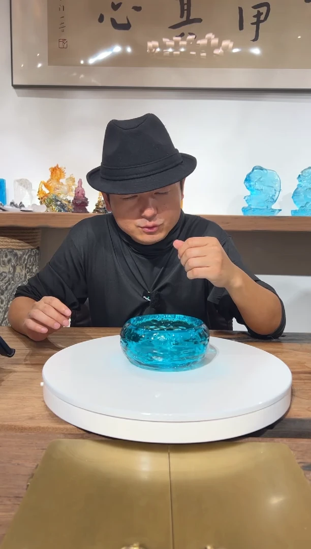 【闪购商品】摆件AJ01015水晶琉璃摆件天青色小果碗