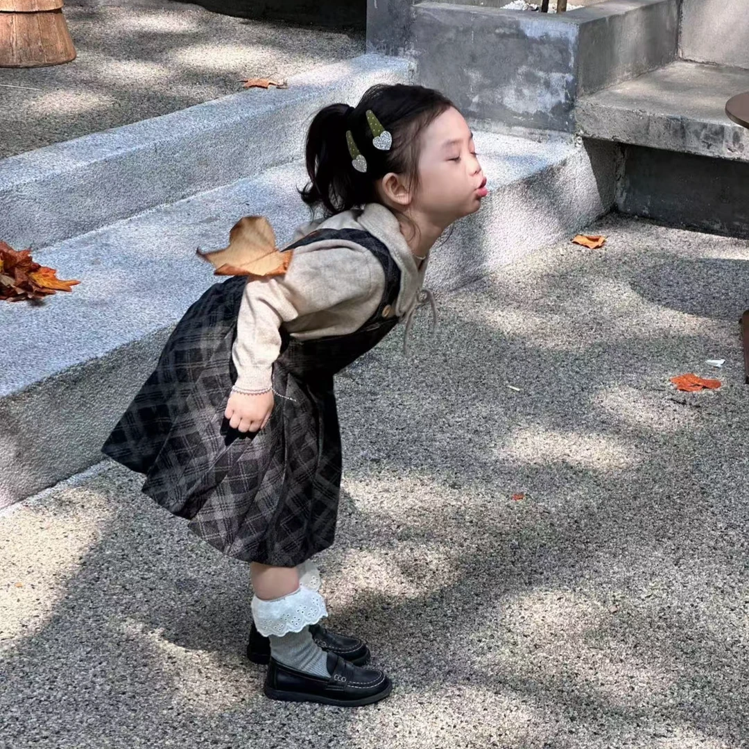 壹妈童装女童2025春秋洋气学院风背带裤搭配女宝宝时髦格子连衣裙