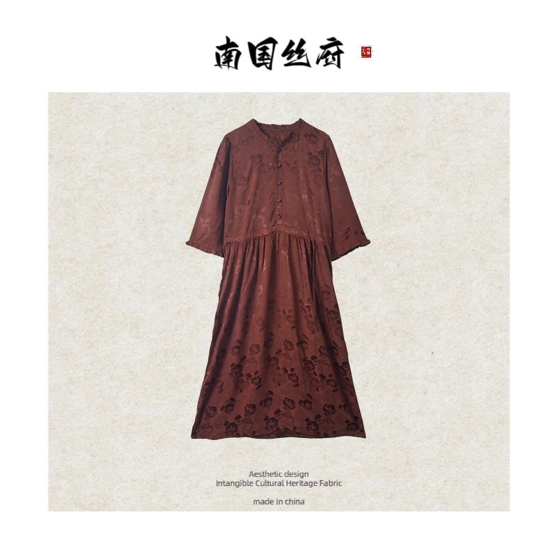 【红花似火2.0连衣裙】印花V领腰带设计·裙长120（DR016）