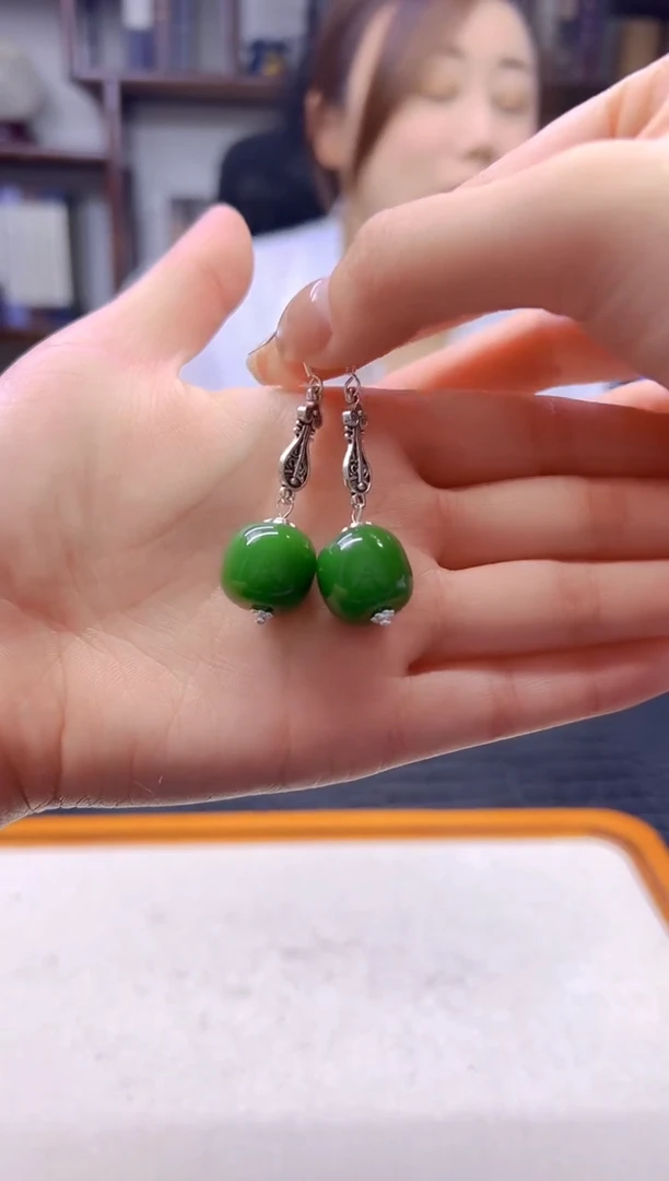 银S925镶嵌和田玉耳饰DIY款E953