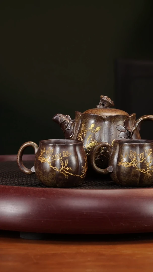 茶壶紫砂33ZKN荷花套组 龙骨段复兴窑柴烧270cc