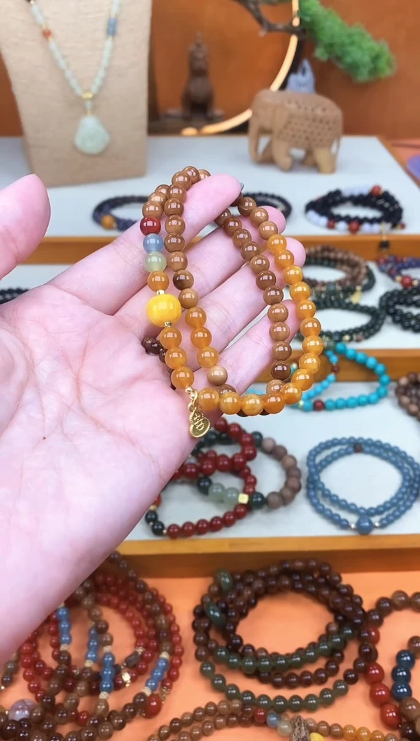 未镶嵌库克手串双圈库克菩提老蜡彩虹糖手串