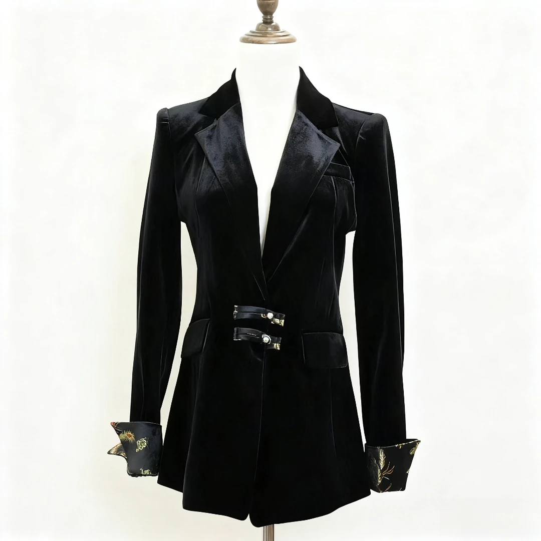 欧洲站秋季金丝绒外套气质显瘦中国风盘扣西服上衣A188050