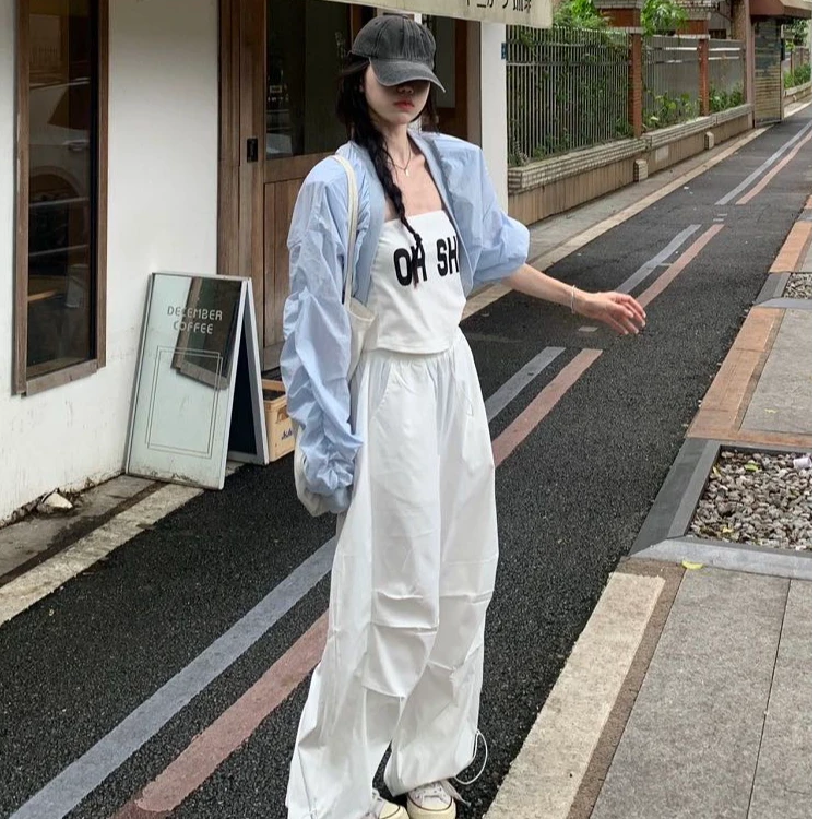 2025夏季新款辣妹风炸街运动休闲风时尚上衣阔腿裤宽松时尚套装