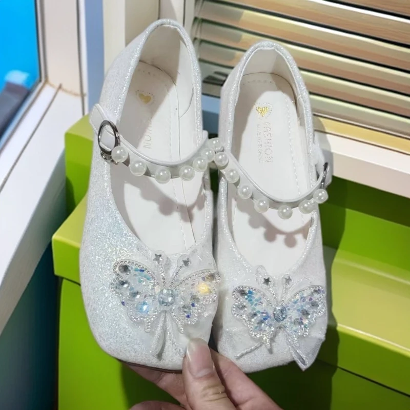 1068小女孩蝴蝶女童鞋子儿童皮鞋春秋款宝宝公主鞋水晶单鞋