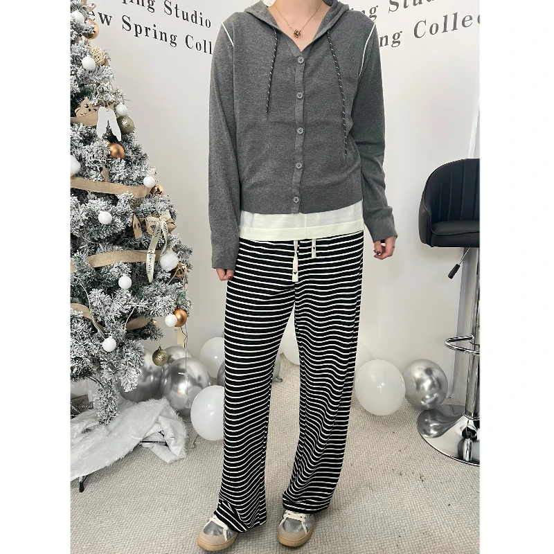 青青·STUDIO〖慵懒条纹〗春款显瘦慵懒风条纹休闲裤QS25023