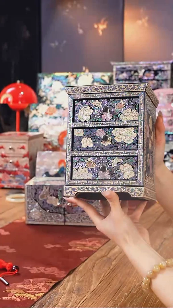 【闪购商品】瓷片螺钿工艺香椿木首饰盒