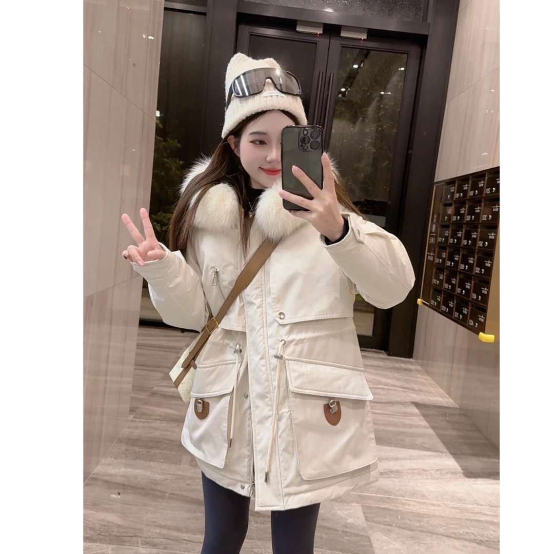 奈奈妮【魅力磁场】可拆毛领加绒加厚收腰带帽派克服8673