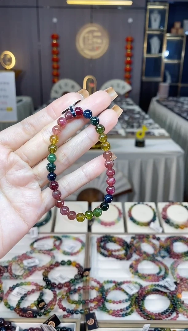 未镶嵌老矿碧玺色标彩虹单圈手串6mm+碧玺dan多样性发货一条