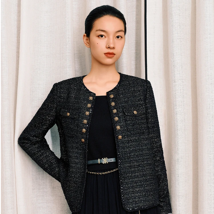 YINER音儿新款法式星光闪丝小香风优雅休闲短外套8234310130