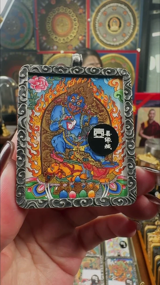 吊坠壹善缘城手绘唐卡黑C