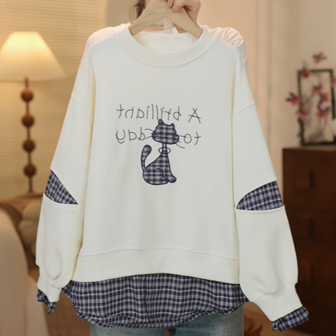 女大童卫衣秋季新款青少年初高中生洋气假两件上衣百搭休闲打底衫