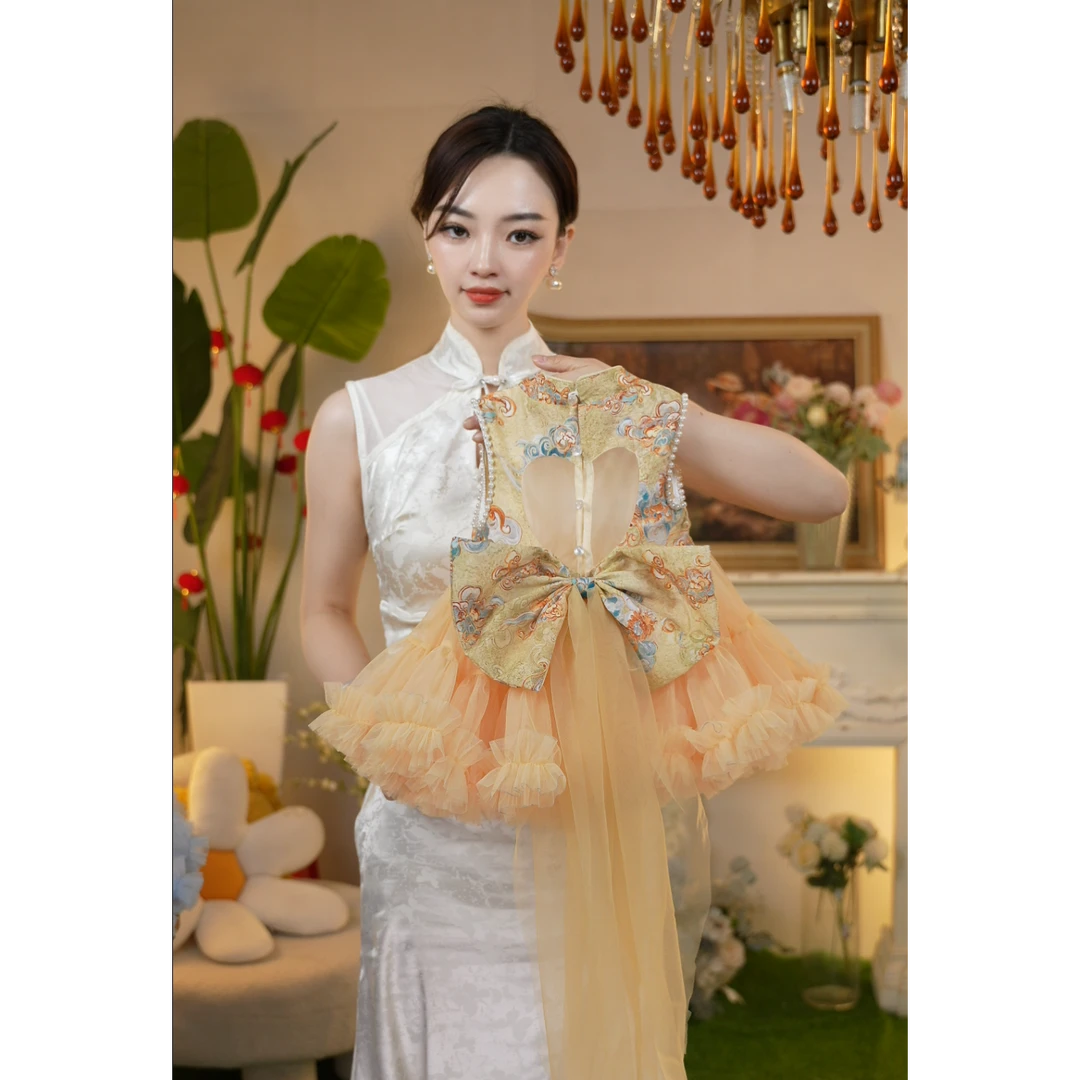 ALONG 女童新中式旗袍透气清凉感连体裙夏季新款GZQ25229