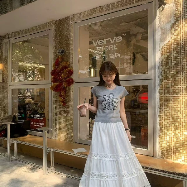 精致重工【钩花镂空半身蛋糕裙】2025春季新款韩系拼接蛋糕半身裙