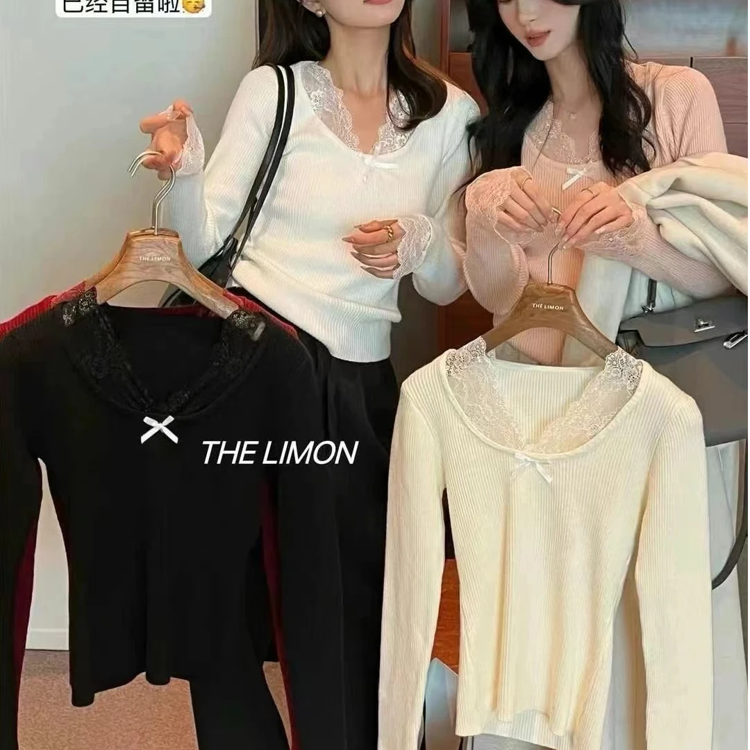 LIYA莉雅精品女装蕾丝边加绒针织打底时尚百搭