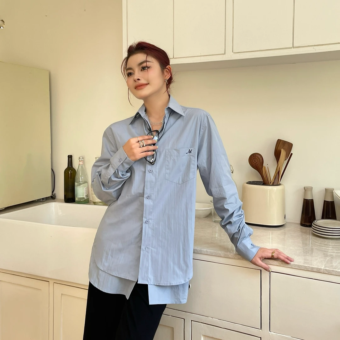 质社原创设计百搭假两件双层宽松显瘦廓形衬衫BZ002