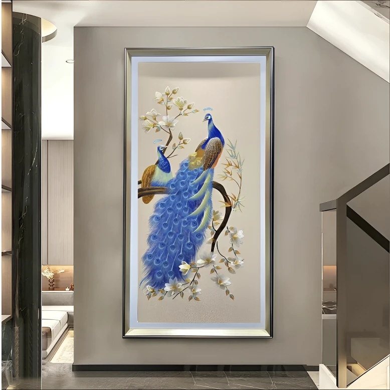 新中式孔雀刺绣挂画适合玄关客厅走廊装饰