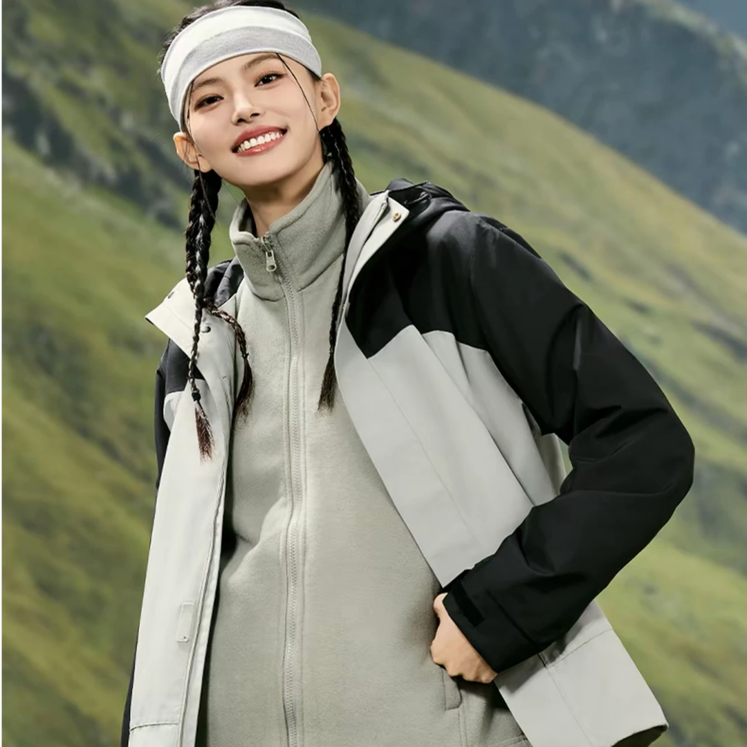 皮尔卡丹【野营冲锋】户外三合一男女同款冲锋衣外套可拆卸内胆B07