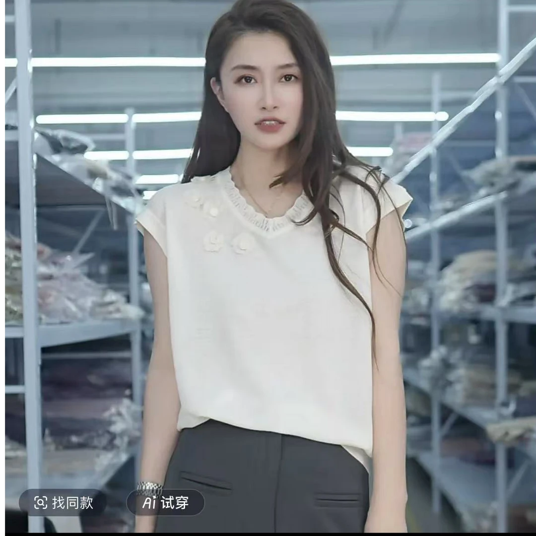 【张总定制】白五朵蕾丝小花针织衫zz001