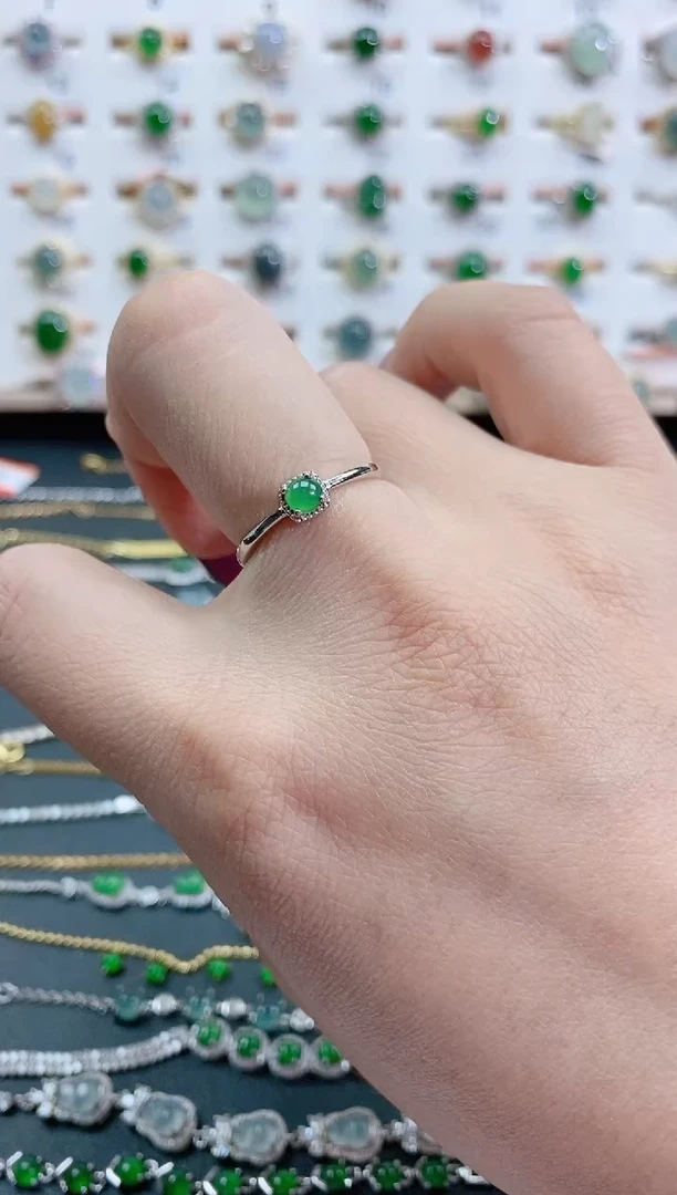 银S925镶嵌戒指翡翠天然翡翠