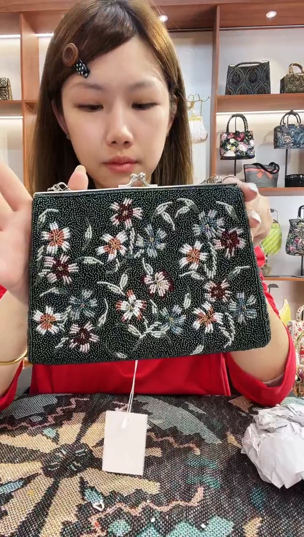 织物笑**千手工珠珠包包腋下斜跨包手拿包手提晚宴包