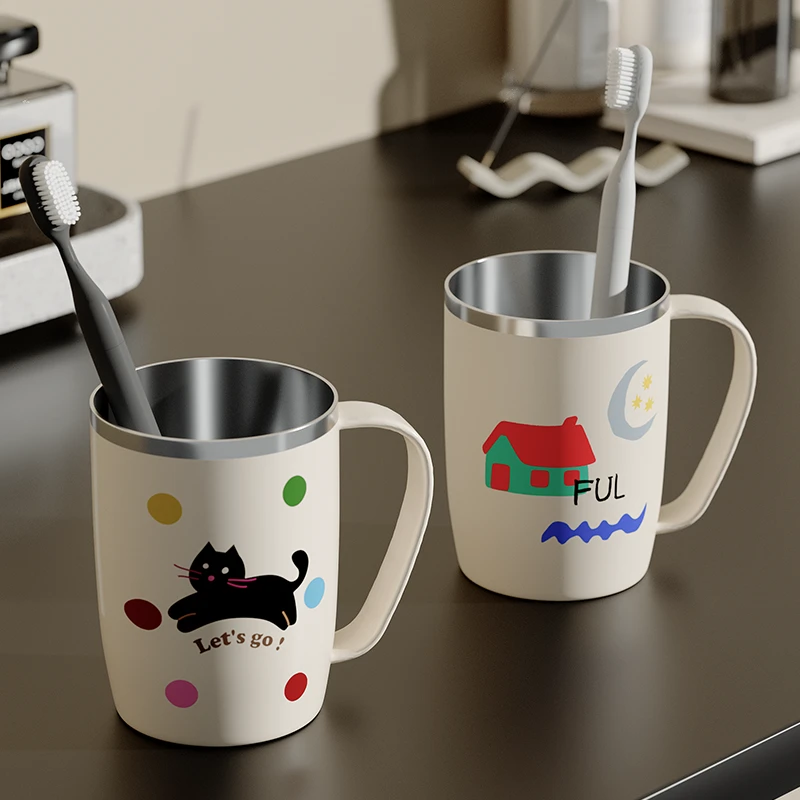 304不锈钢洗漱口杯防霉刷牙杯子带手柄高颜值2025新款可爱情侣杯