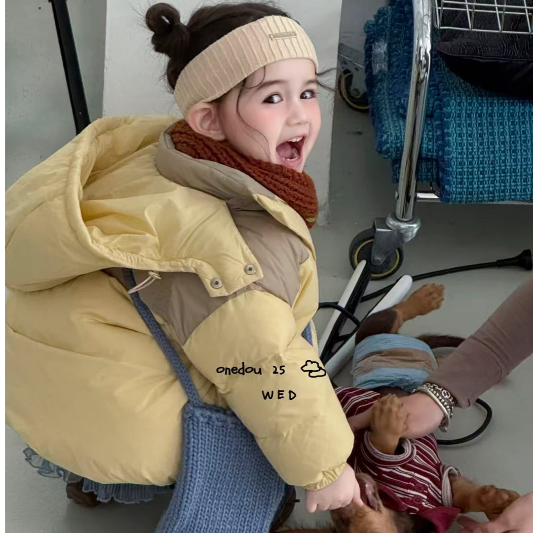 5807连帽拼色男女童保暖羽绒服