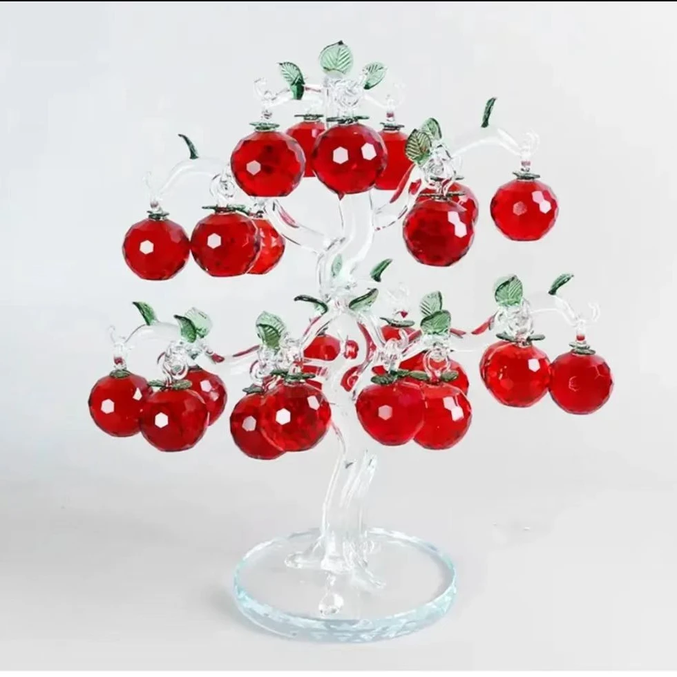 24挂水晶苹果玻璃工艺品红苹果树平安果水晶树建盏花瓶摆件