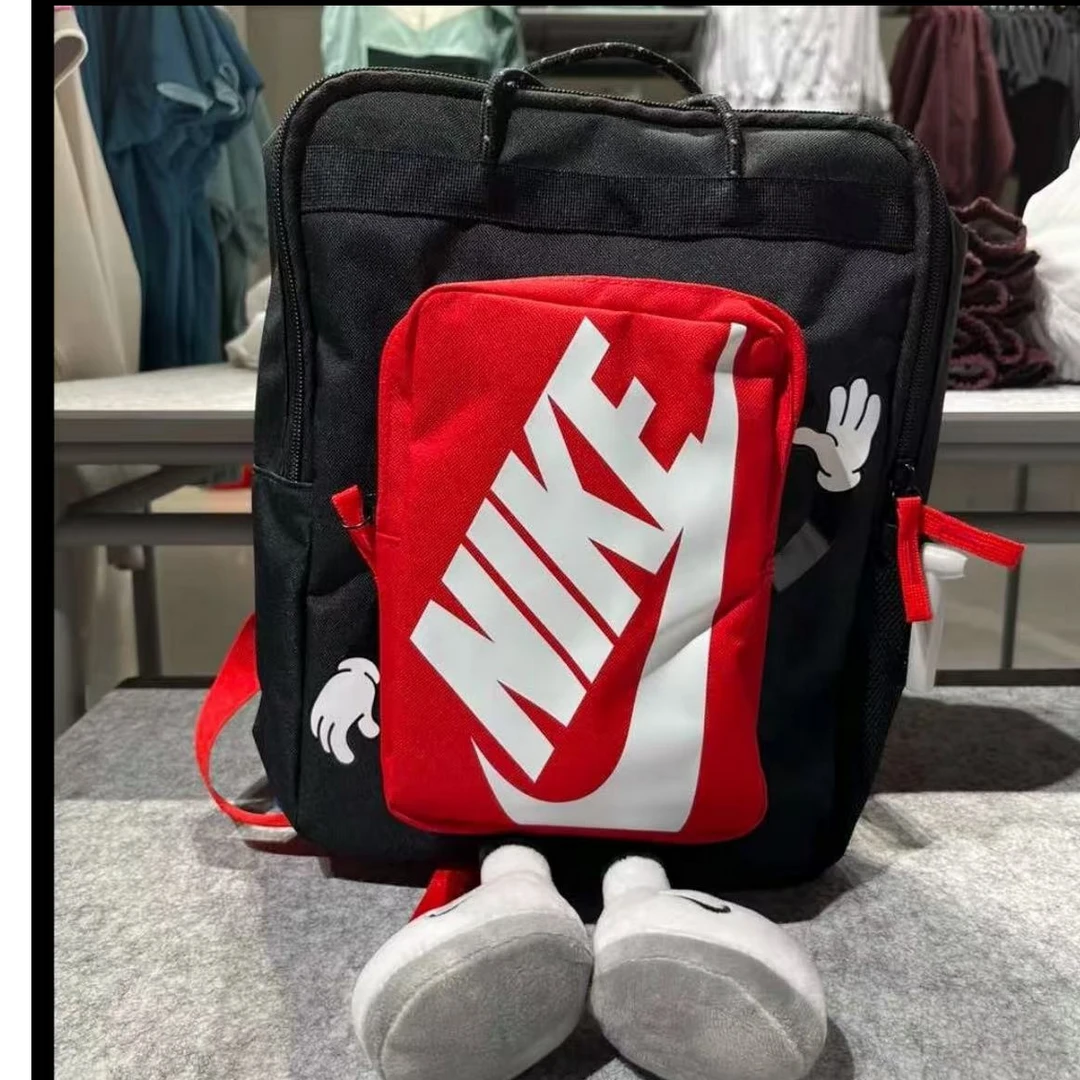 NIKE耐克运动简约双肩包男女同款情侣款黑红配色HM9973-010