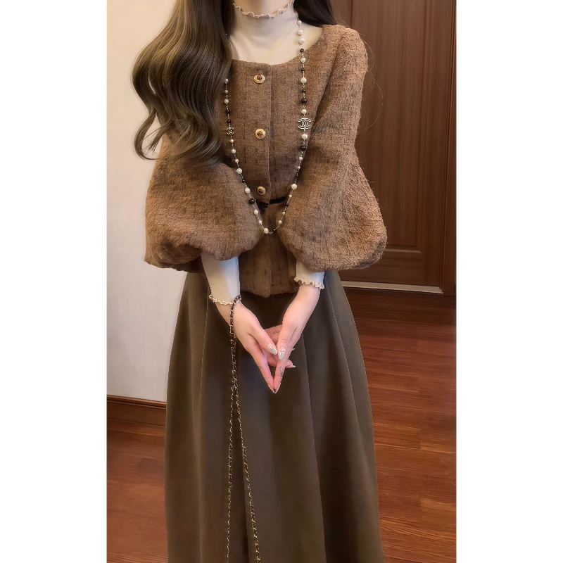 【香奢茶花梦】小蛮腰气质名媛小香风收腰外套&针织衫&半身裙9820