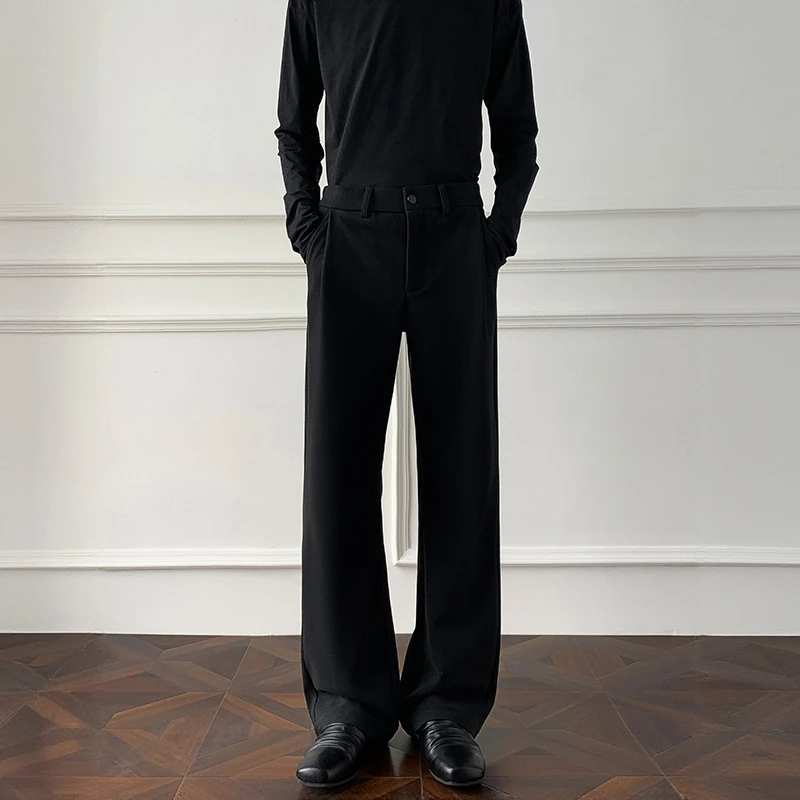 仓石一树潮牌黑色垂感弯刀西裤男秋季美式直筒显瘦微喇休闲长裤子