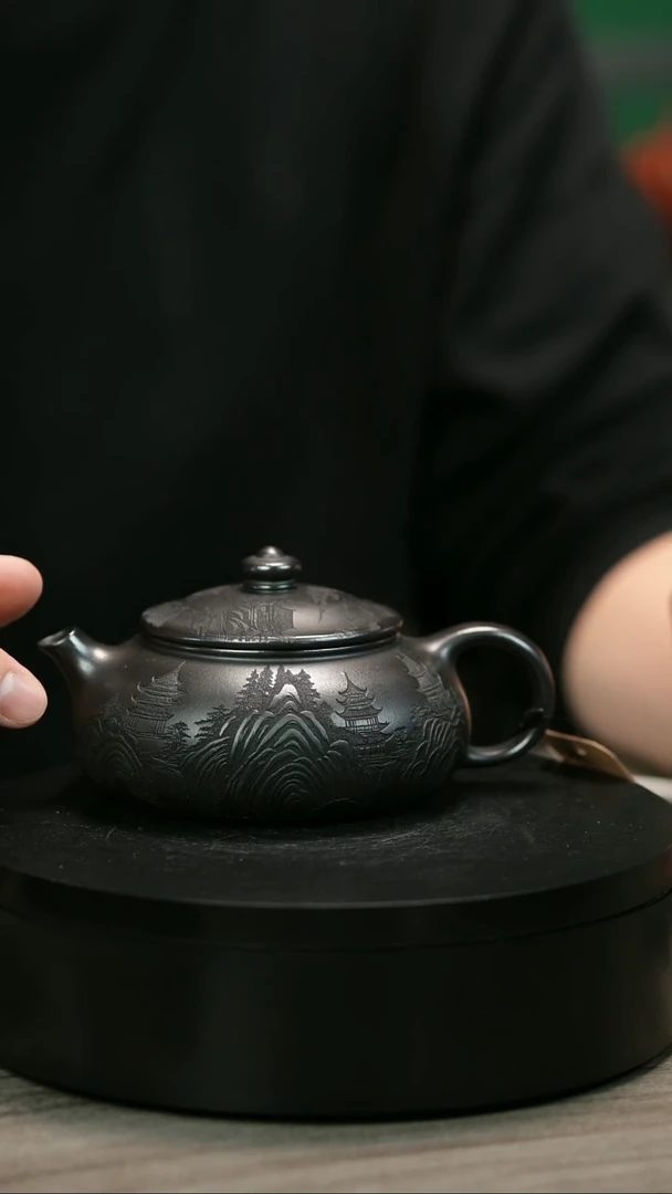 茶壶紫砂等*H1823李传荣石黄刻绘寒江