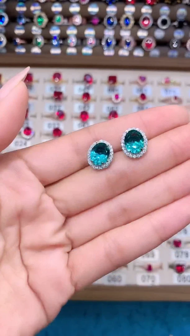 帕拉依巴碧玺耳饰银S925镶嵌银色810