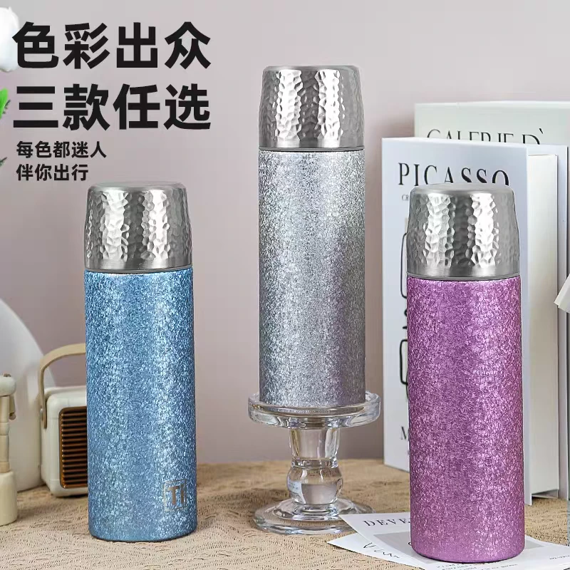 1商务时尚蕧钛双层大容量便携防摔茶水分离隔热钛合金保温杯