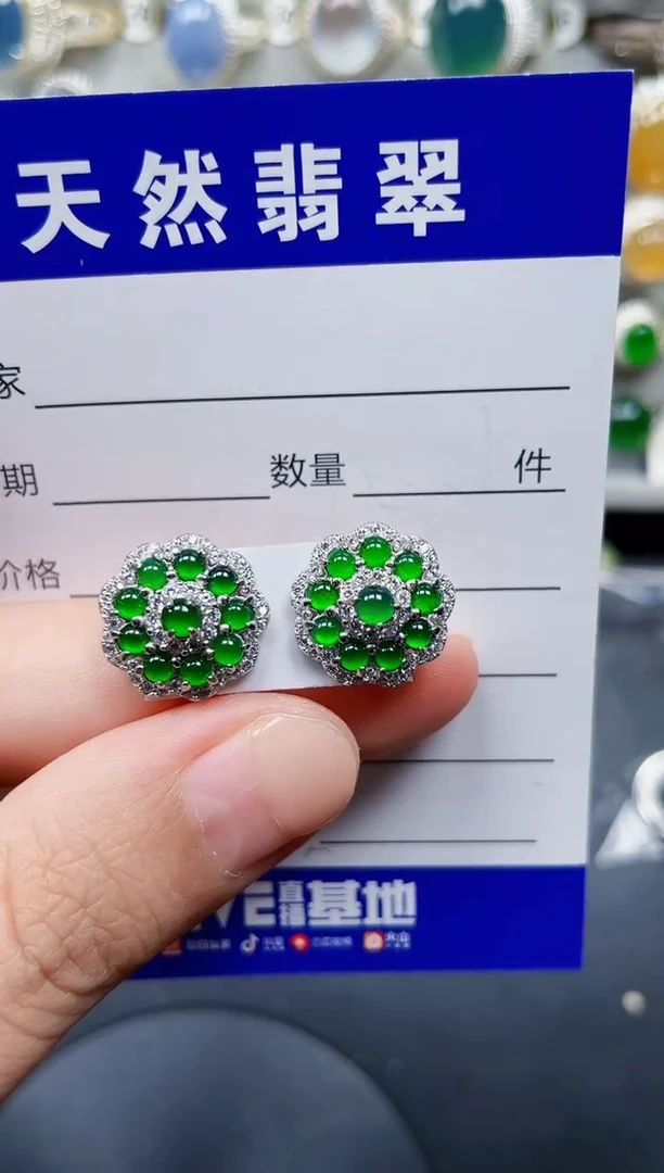 银S925镶嵌翡翠耳饰271