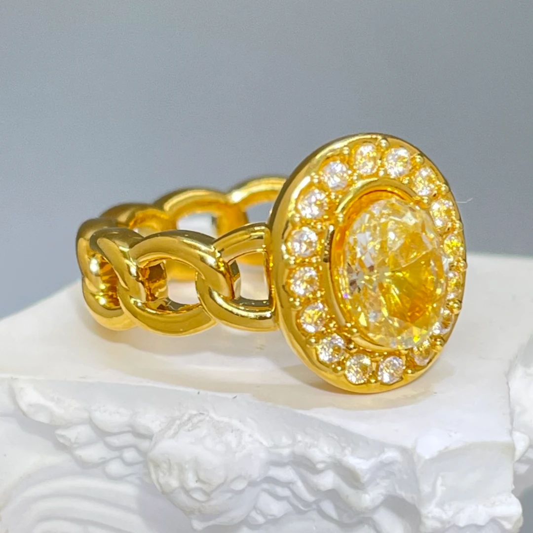 【618钜惠】足金999黄金镶嵌椭圆戒指2.47克净金重固口14