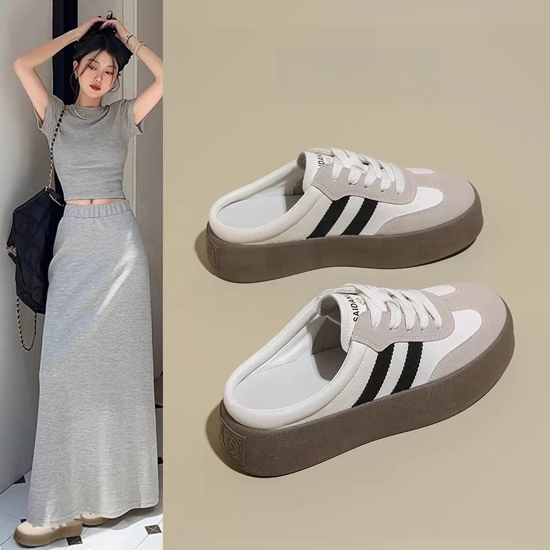 半拖鞋女春夏外穿2025新款超火厚底包头拖鞋懒人一脚蹬鞋子半托鞋