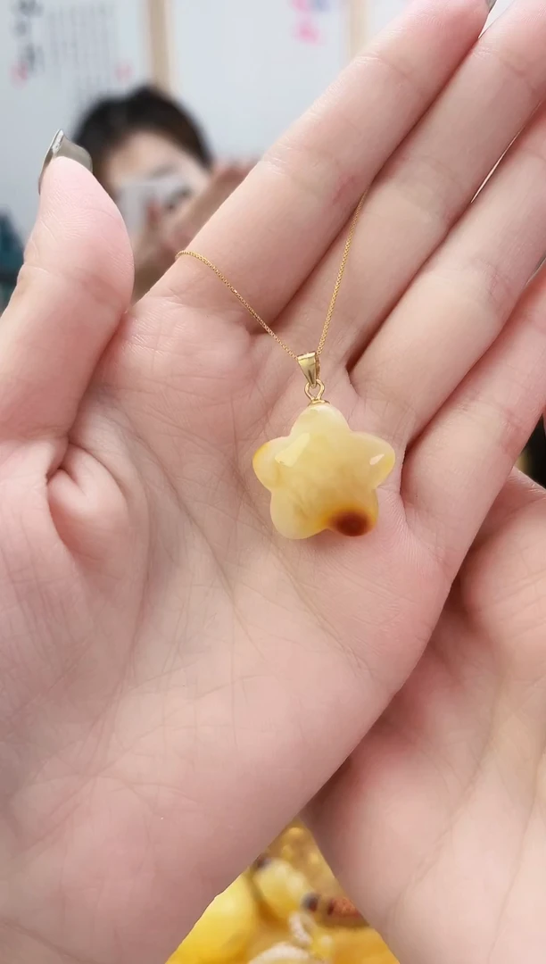 银S925镶嵌蜜蜡裸石小星星项链