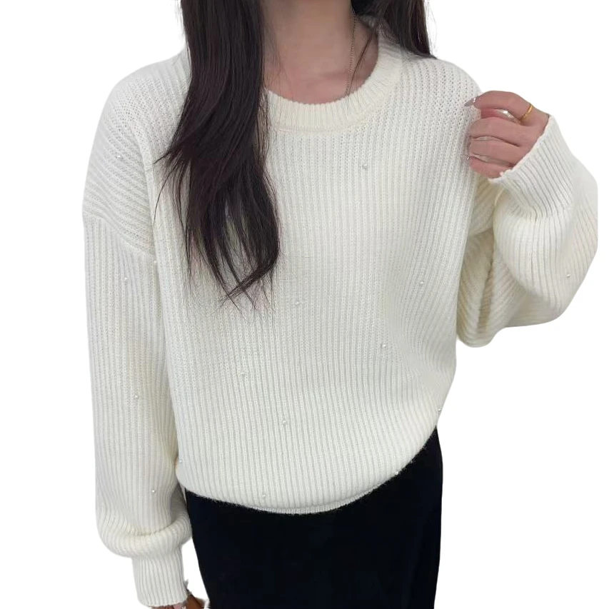 【XIAOHUIHUI】欧货套头钉珠温柔风气质款羊毛衫