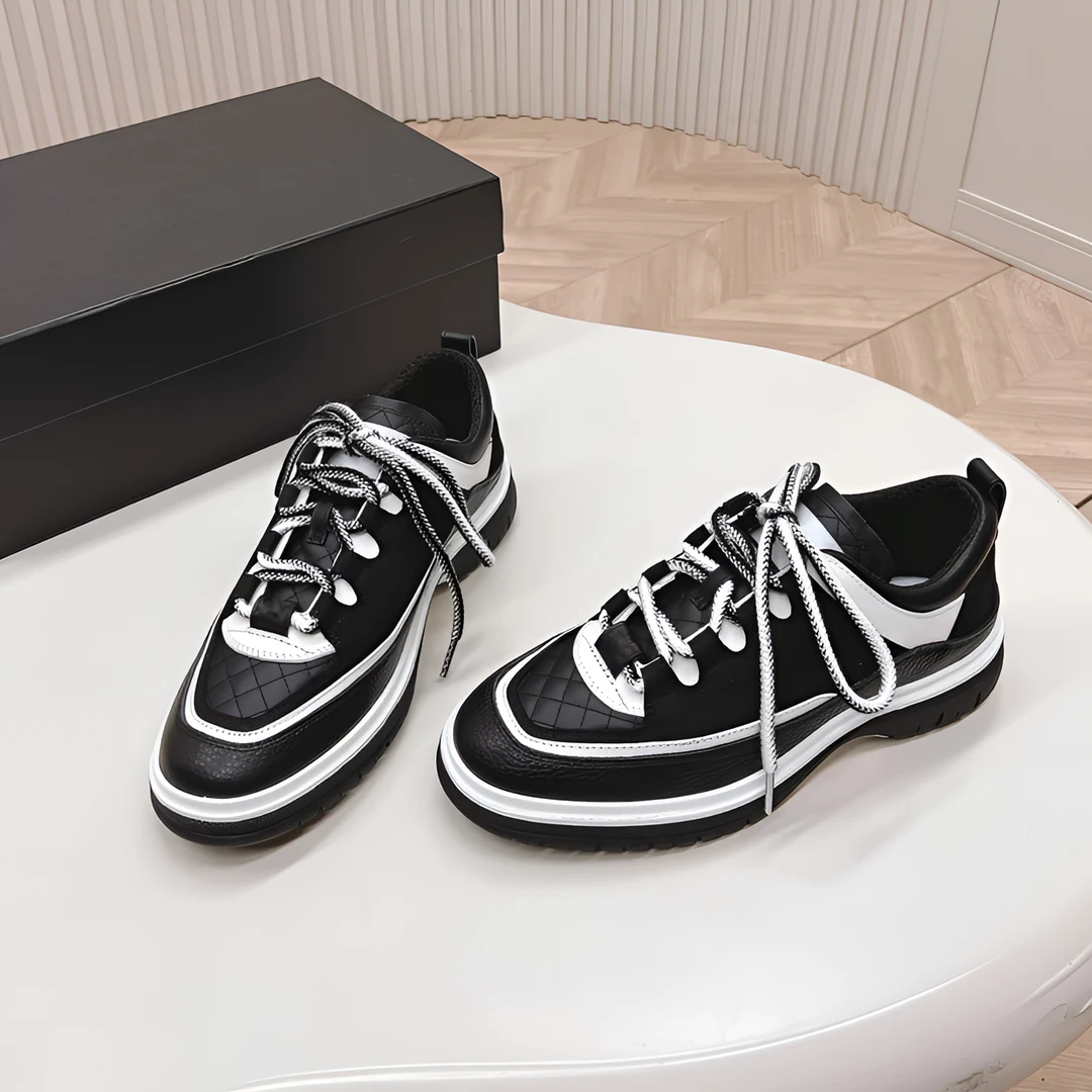 厚底真皮小香风熊猫鞋女厚底菱格纹板鞋女2025年新款百搭运动休闲