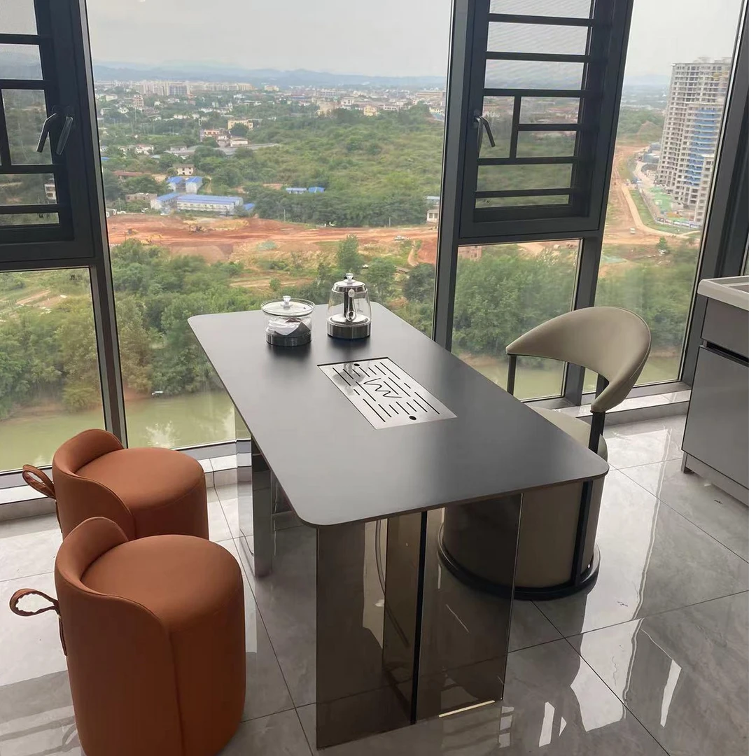意式轻奢岩板功夫茶台茶桌办公室家用茶台阳台简约悬浮一整套茶桌