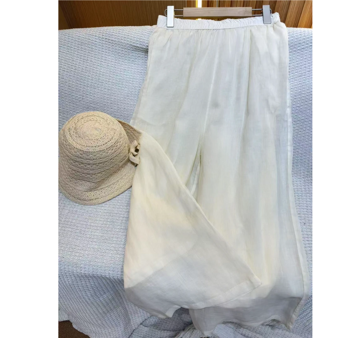 （清仓福利）直筒长裤百褶休闲裤高腰仙仙苎麻百搭衬衫女女款上衣