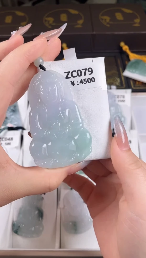 颈饰未镶嵌翡翠ZC079高冰大观音+孤品+送同款绳子