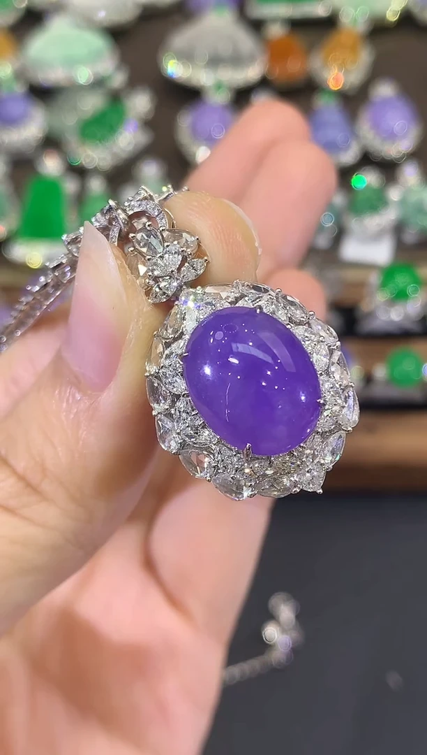 吊坠(不含链)18K金镶嵌翡翠鱼*妹C98 紫货有色差